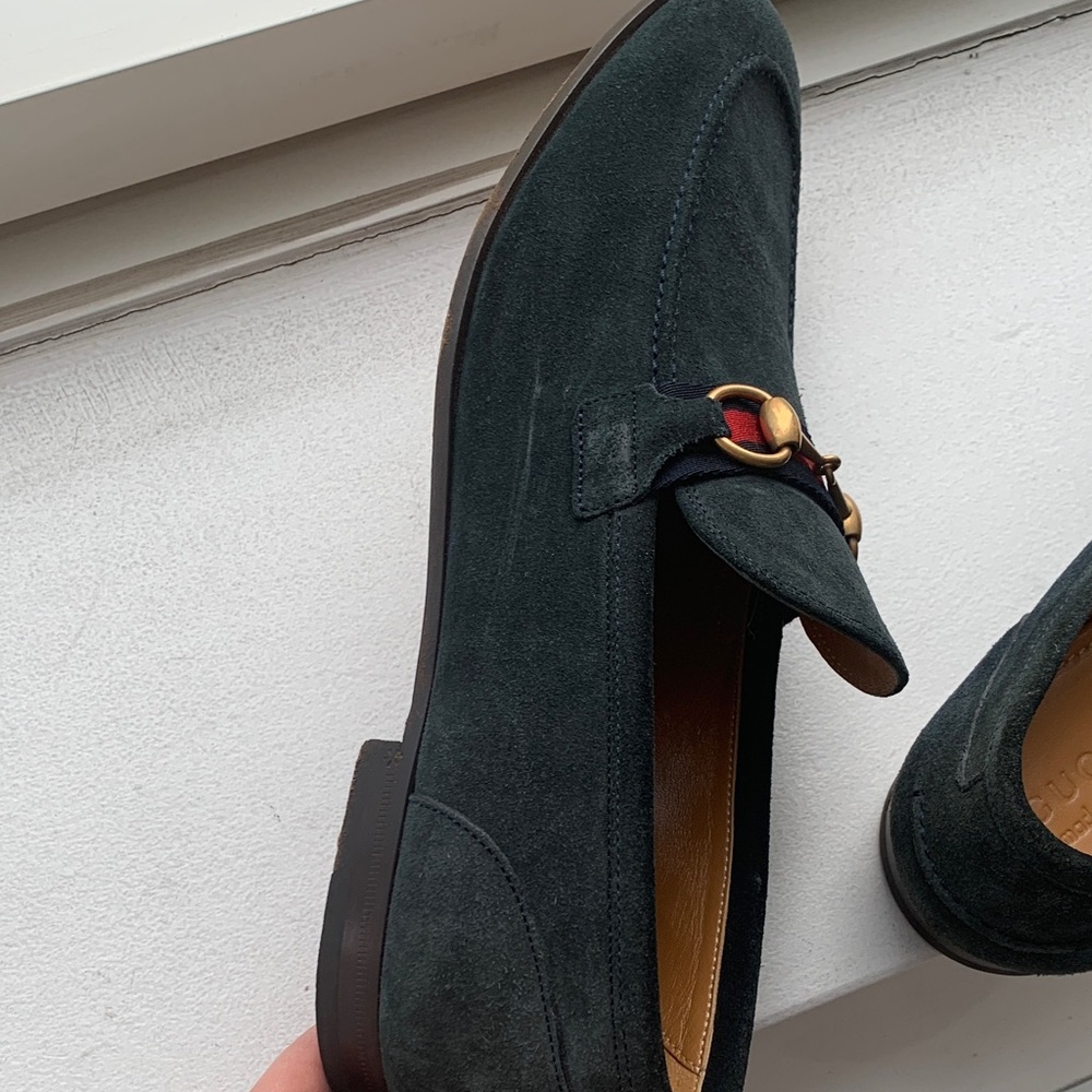 Gucci Men's Blue Suede Loafers with Gold Horsebit - Picture 8 of 9